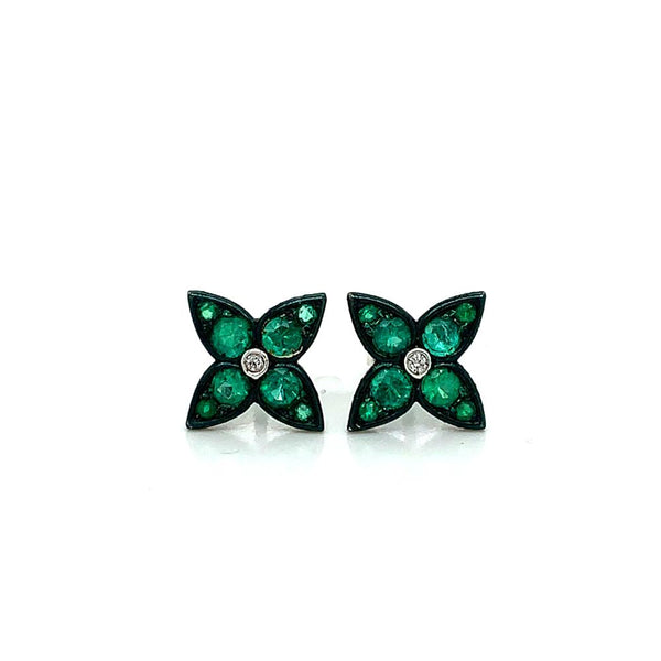 Diamond & Emerald Flower Earring