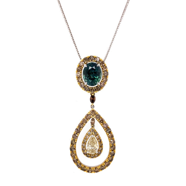 Sapphire and colored Diamond drop pendant