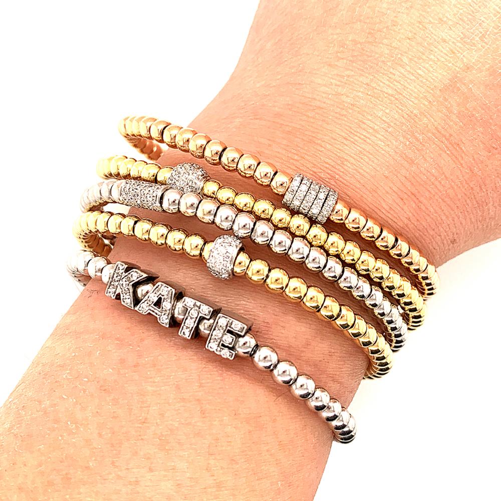 Yellow Gold Bead and Diamond Rondel Stretch Bracelet – Pageo Fine