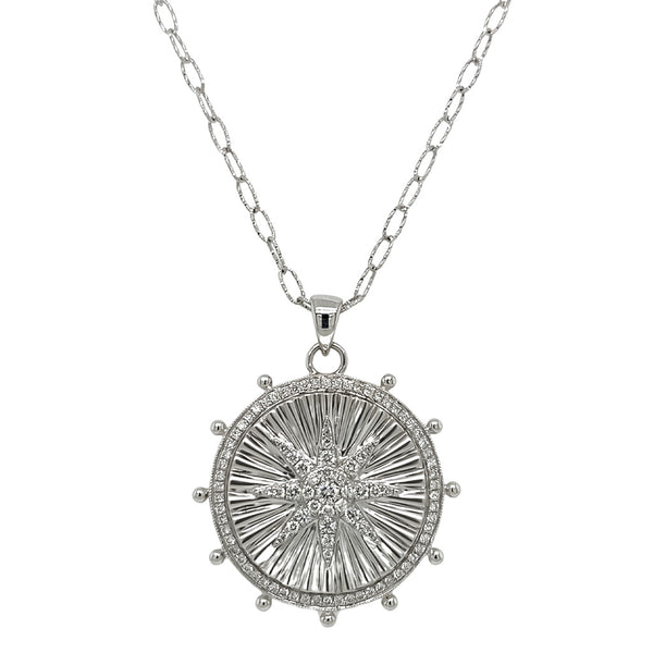 Fluted Ship's Wheel Compass Necklace