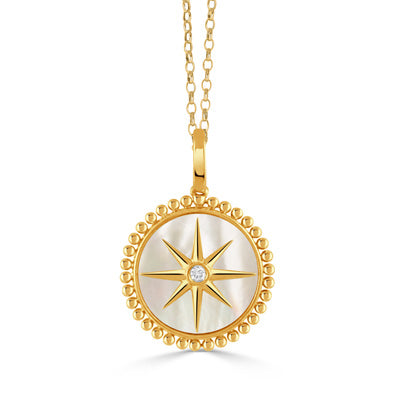 Mother of Pearl and Diamond Compass Charm