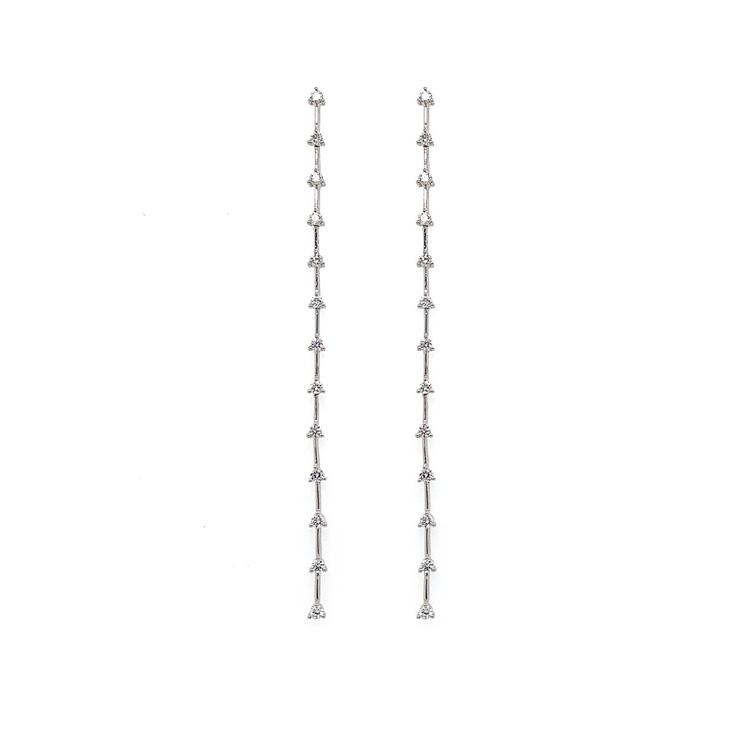 Bar Line and Round Diamond Drop Earring