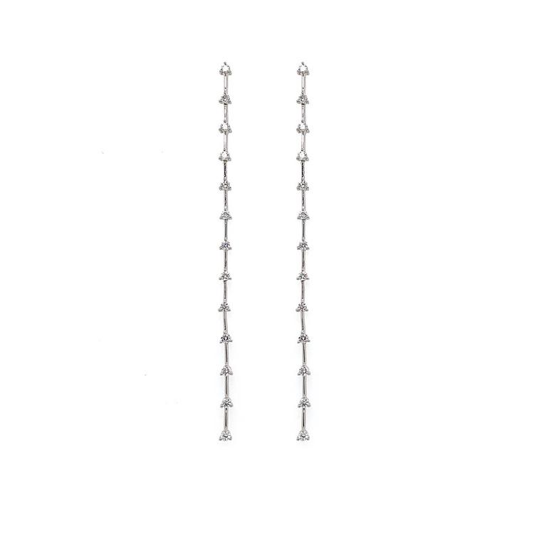 Bar Line and Round Diamond Drop Earring