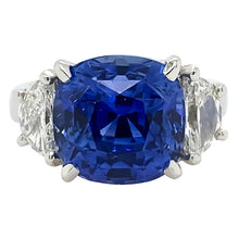 Sapphire and Half Moon Diamond Three Stone Ring