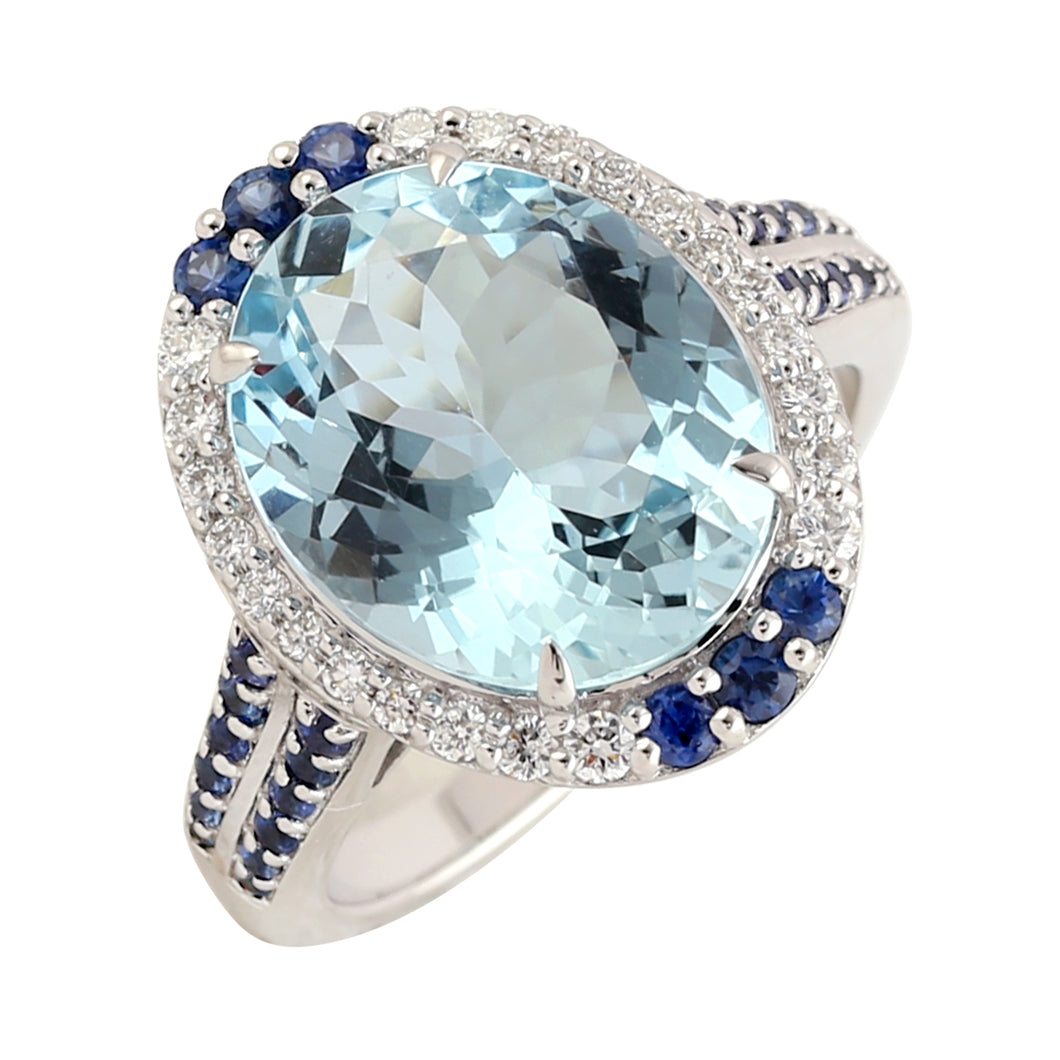 Aquamarine, Sapphire and Diamond Ring