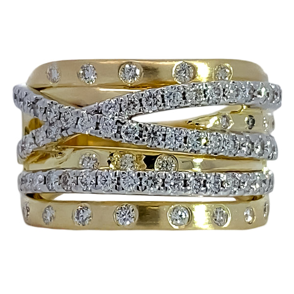 Gold And Diamond CrissCross Ring