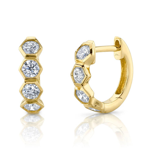 Hexagon Bezel Huggie Earrings