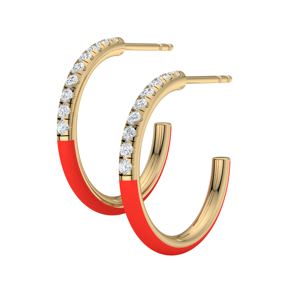 Enamel and Diamond Hoop Earrings