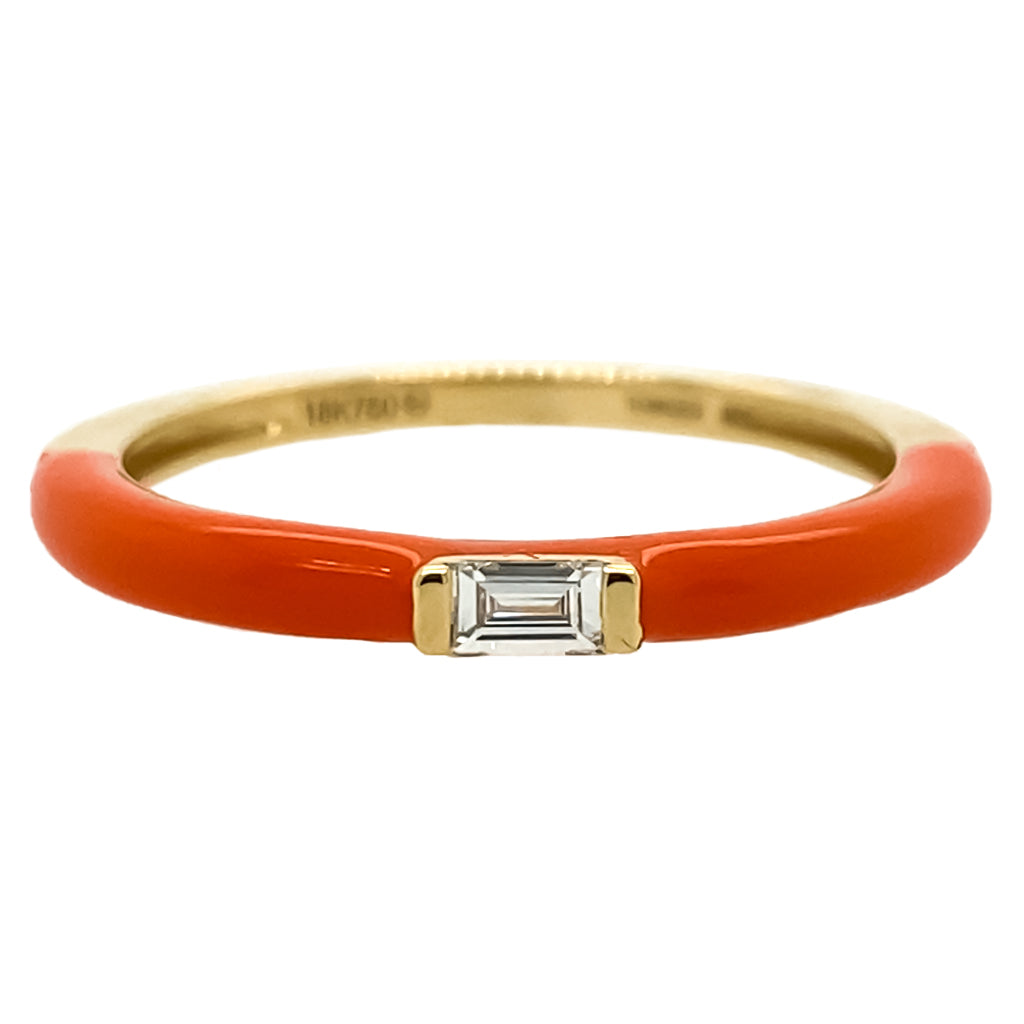 Orange Enamel Single Baguette Ring