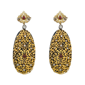 Onyx, Ruby and Diamond Earrings