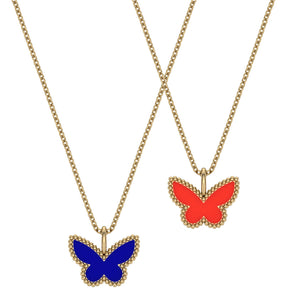 Two Sided Enamel Butterfly Necklace