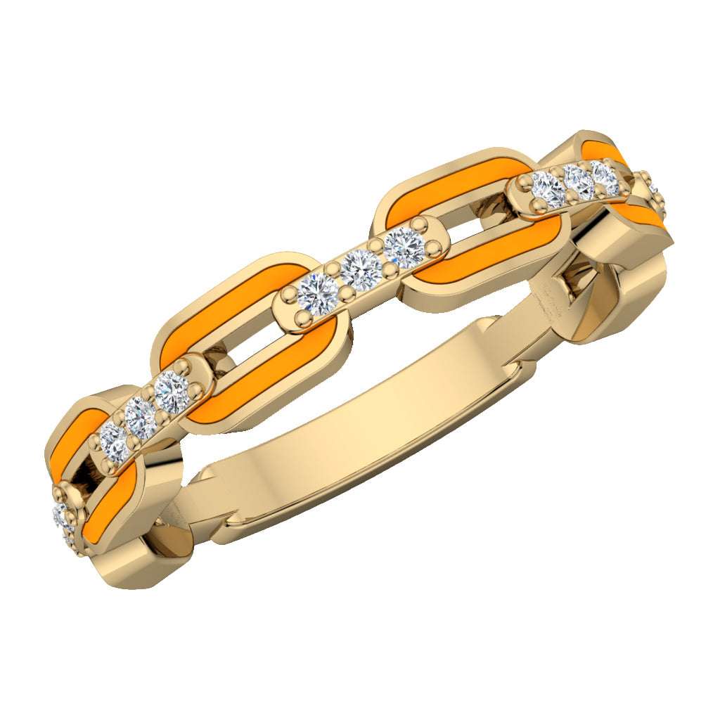 Neon Arrancione Enamel & Diamond Link Ring