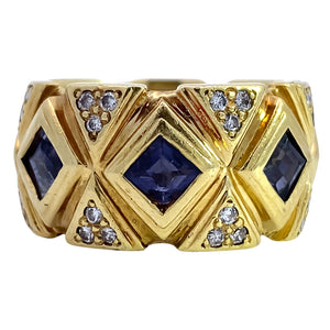 Wide Band Iolite and Diamond Band Ring