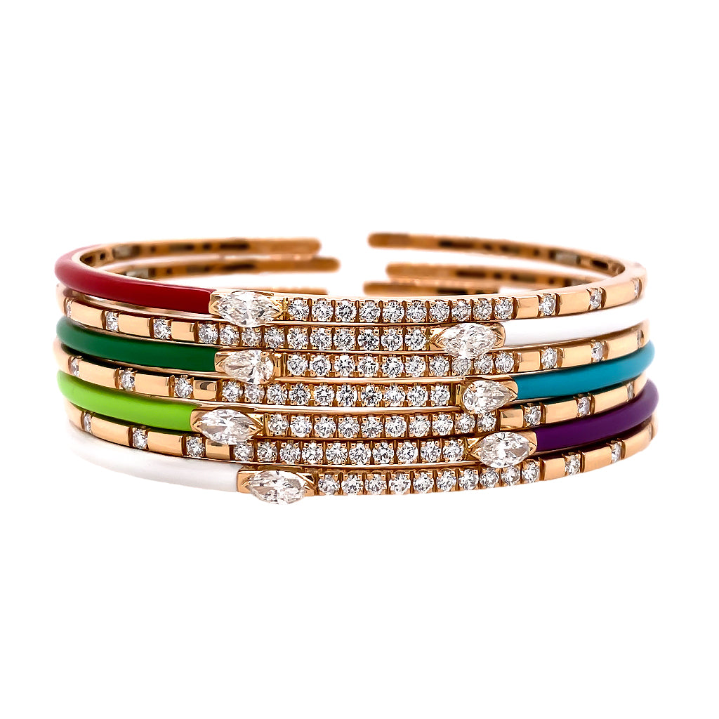 Red Enamel and Marquise Diamond Bracelet