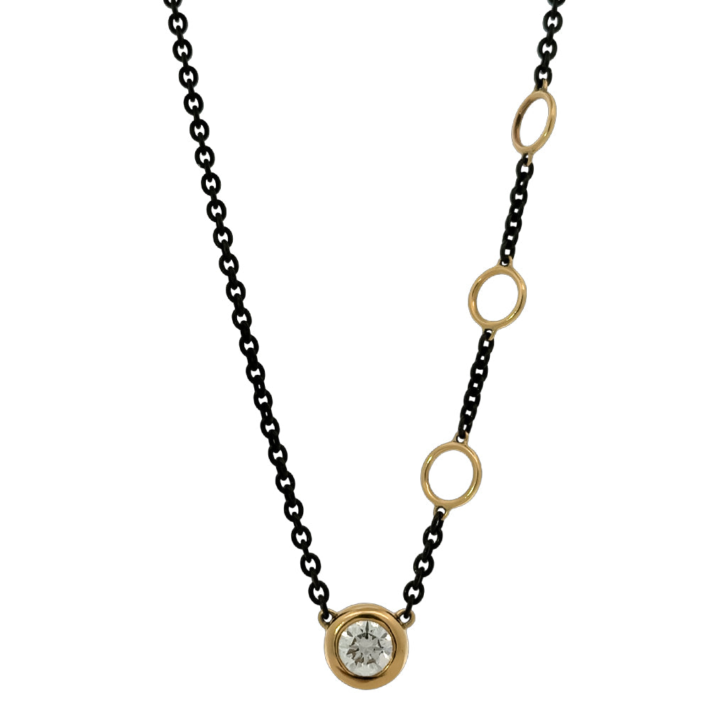 Gold Black Stainless Steel and Diamond bezel Necklace