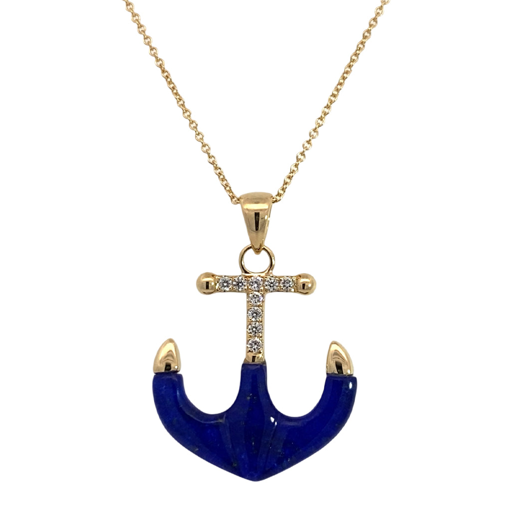 Lapis and Diamond Anchor Necklace