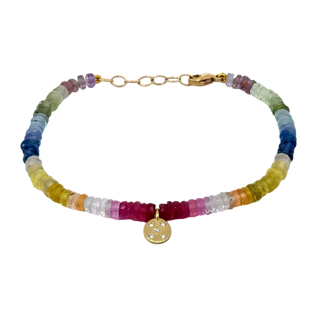 Rainbow Bracelet with Gold Disc
