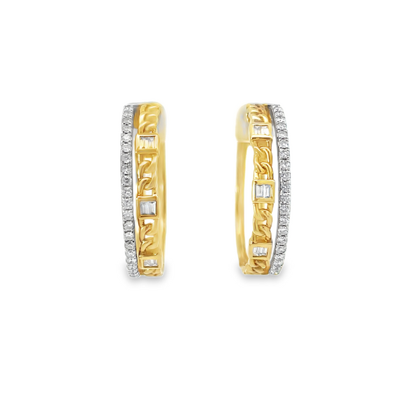 Diamond and Gold Two Row Hoop Earrings