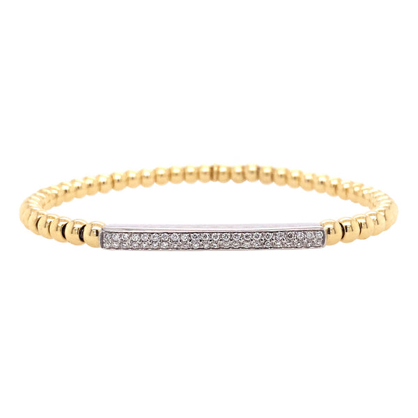 Gold Bead Stretch Bracelet with Diamond Bar