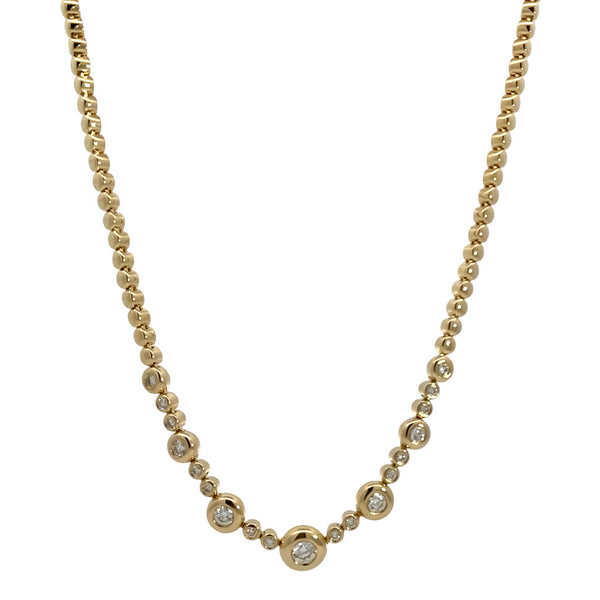 Bezel Set Diamond and Beaded Chain Necklace