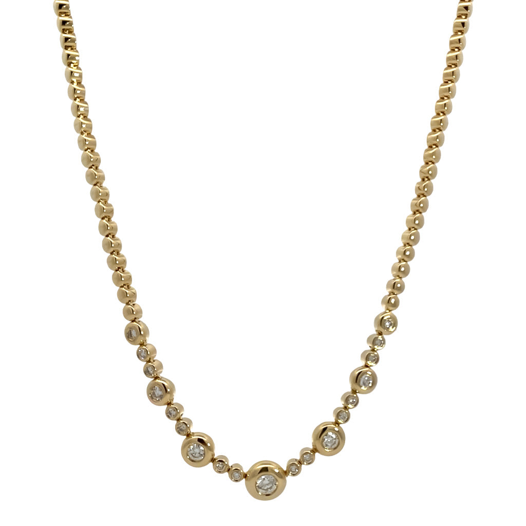 Bezel Set Diamond and Beaded Chain Necklace