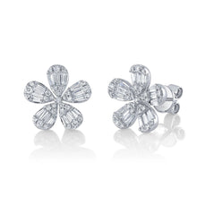 Baguette and Pave Flower Stud Earrings
