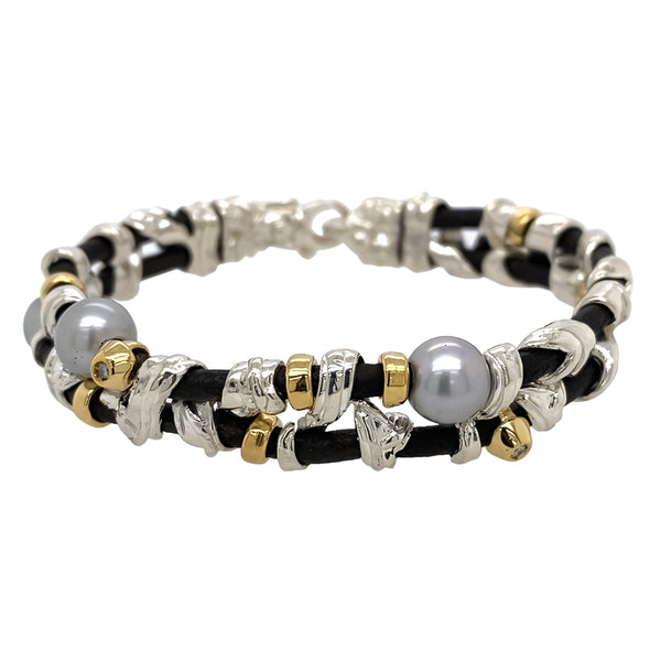 Twisted Pearl and Leather Bracelet