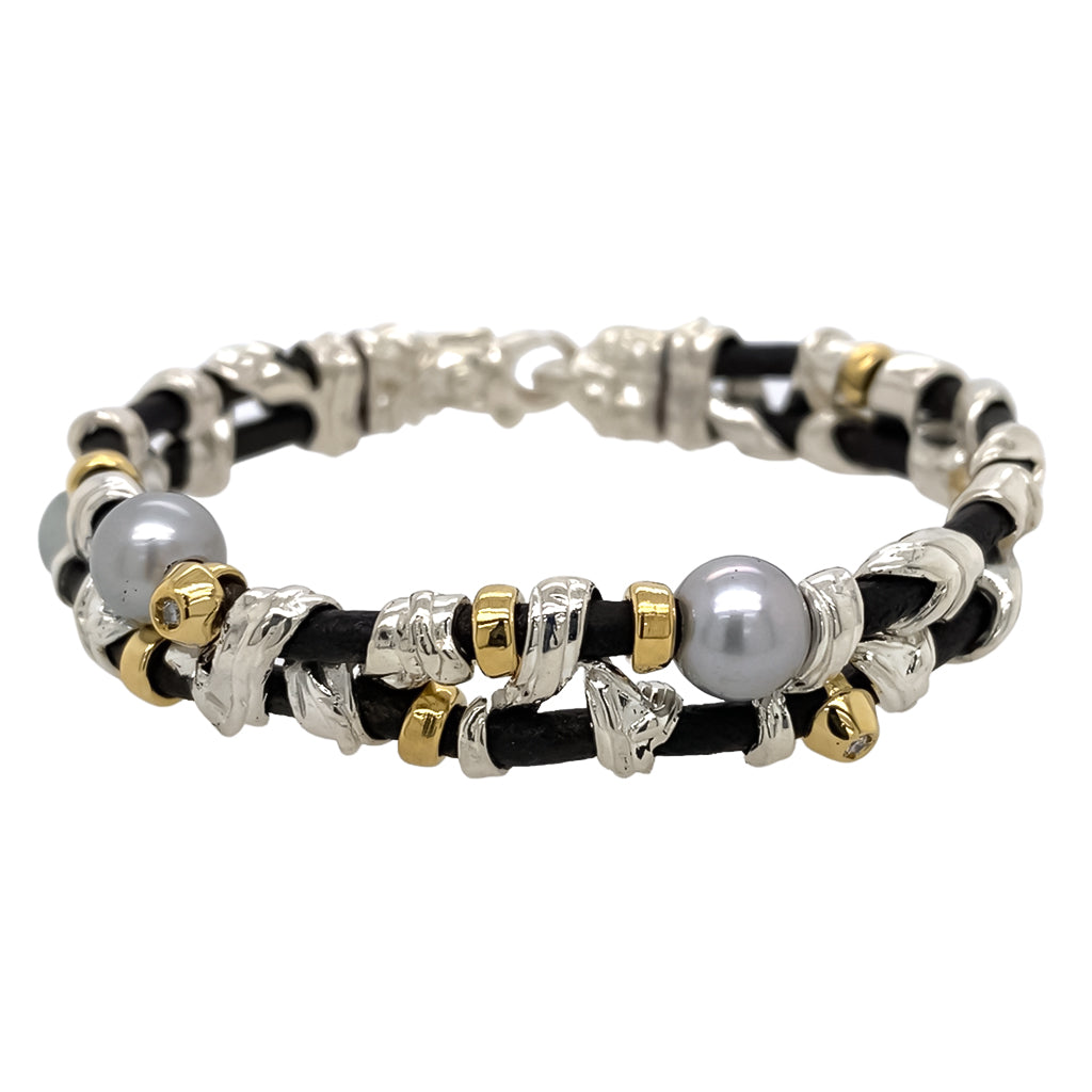 Twisted Pearl and Leather Bracelet