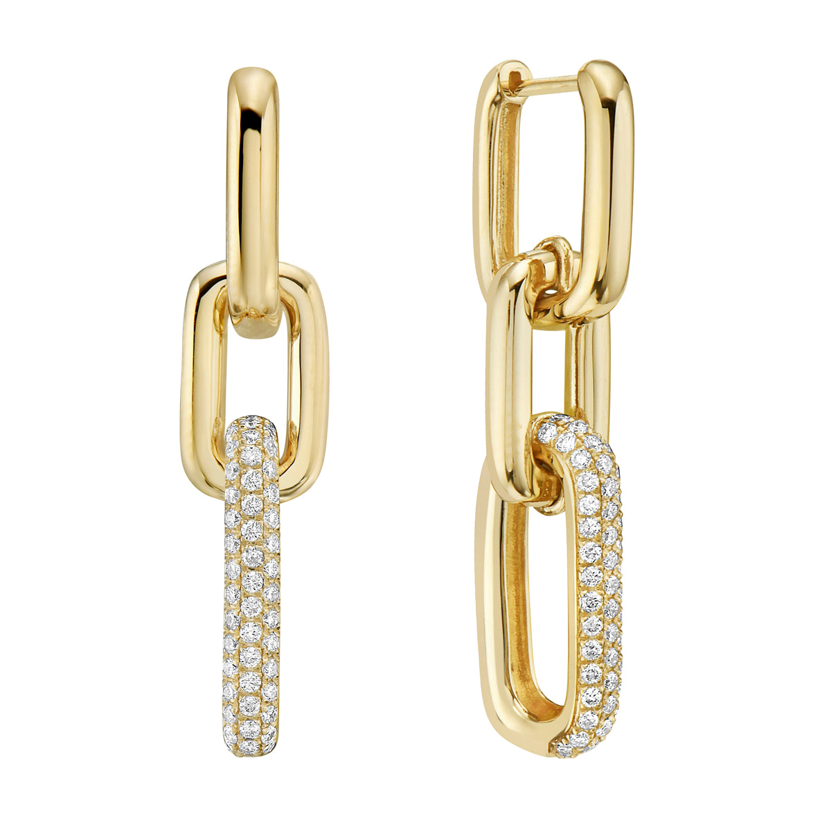Triple Link Diamond Paperclip Earrings