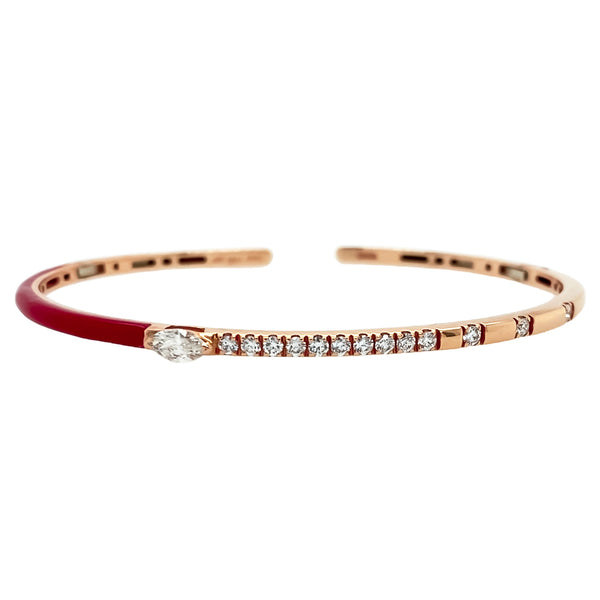 Red Enamel and Marquise Diamond Bracelet