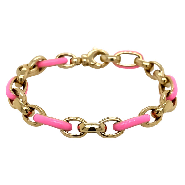 Pink Enamel Trombone Link Bracelet