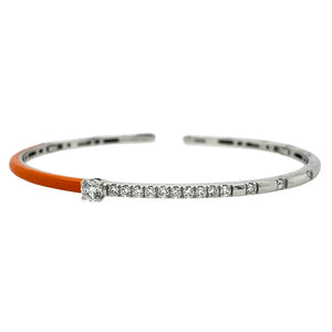 Orange Enamel and Round Diamond Bracelet