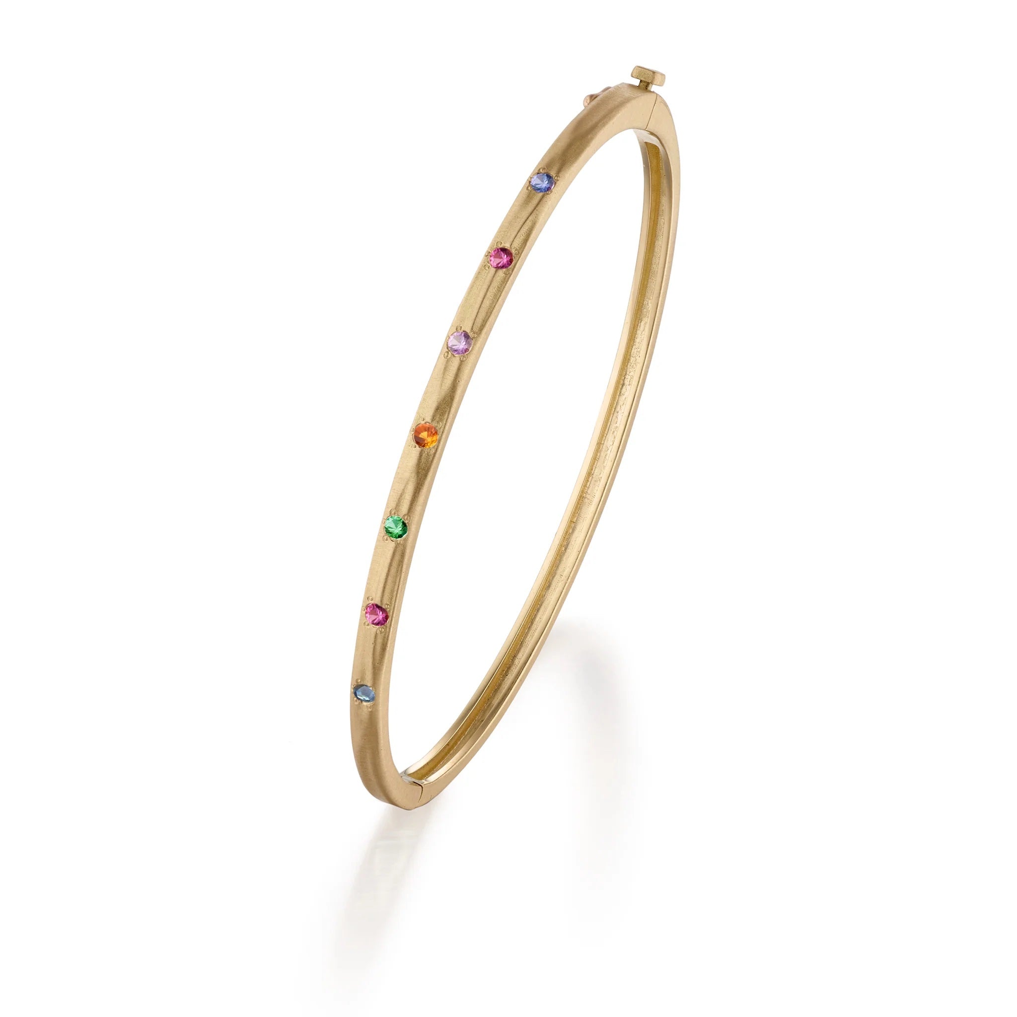 Seven Sapphires Hinged Bangle Bracelet