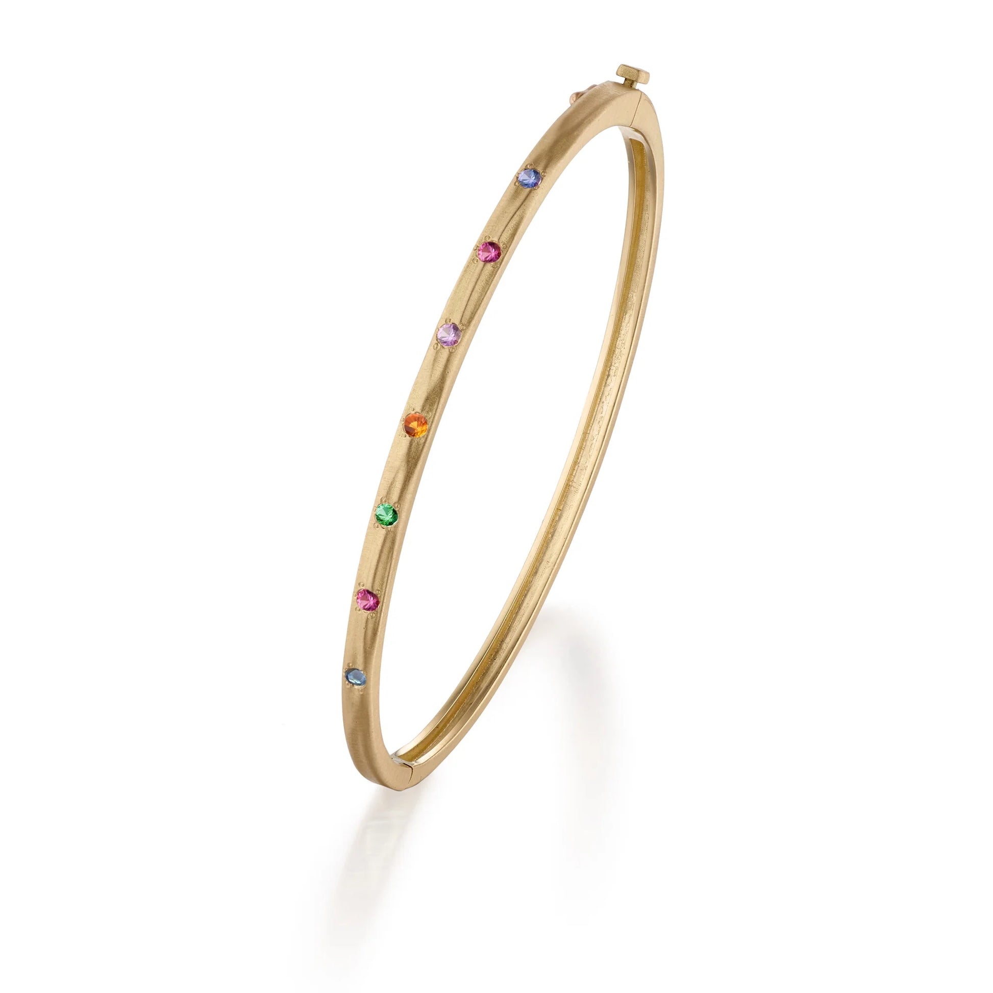 Seven Sapphires Hinged Bangle Bracelet