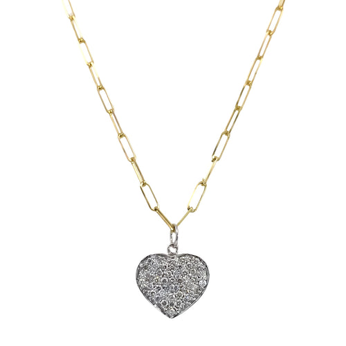 Curb Link Pave Heart Necklace