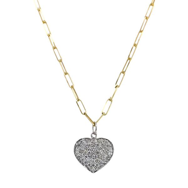 Curb Link Pave Heart Necklace