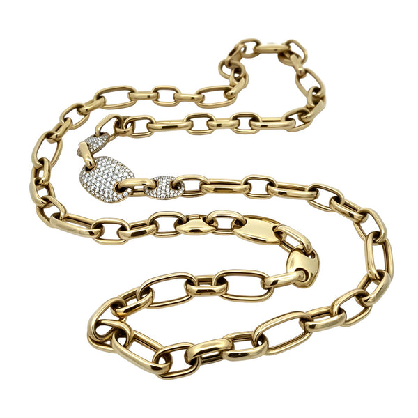 Long Gold and Diamond Link Necklace