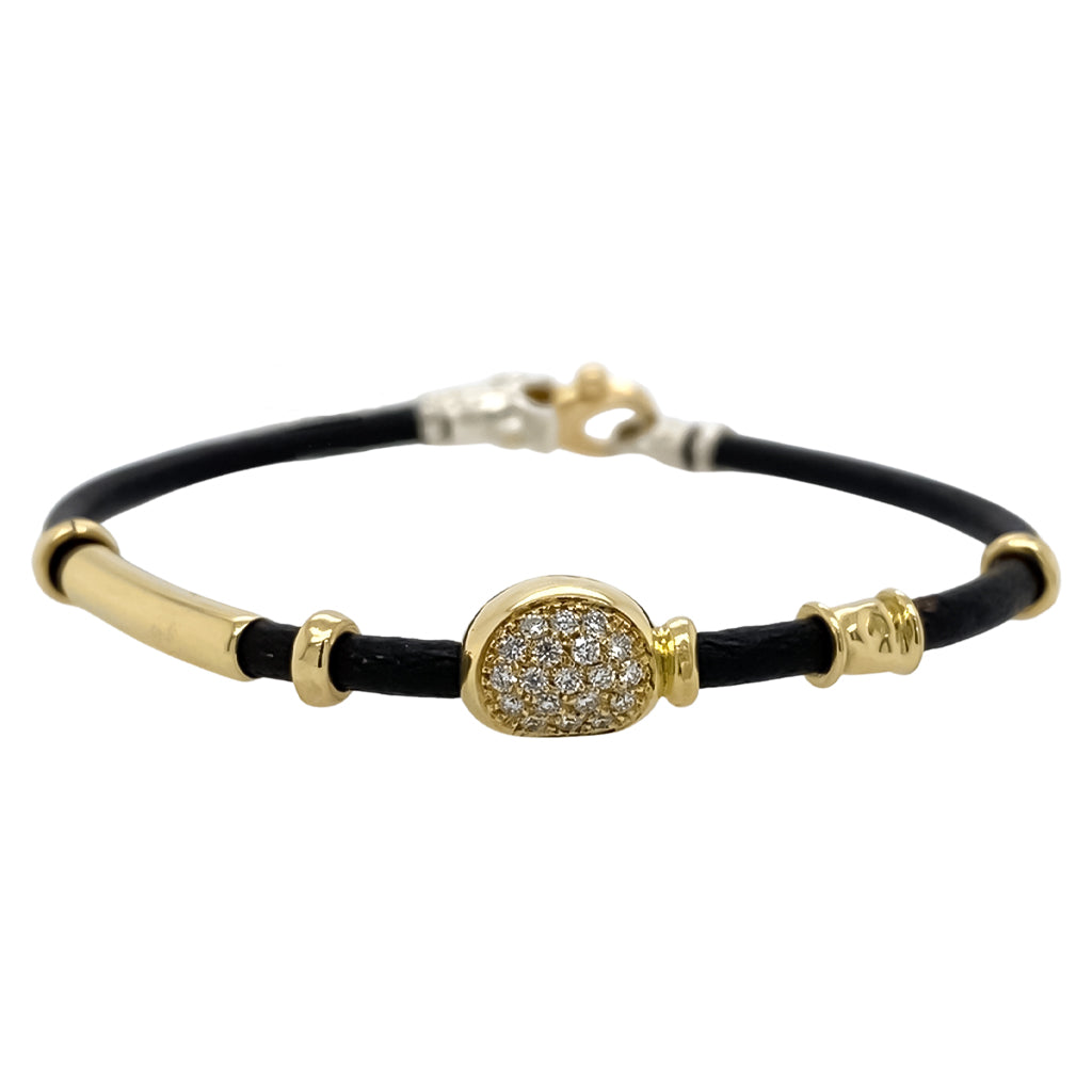 Diamond Bean and Leather Bracelet