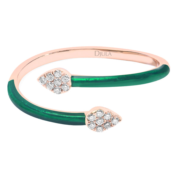 Emerald Green Enamel and Diamond Ring