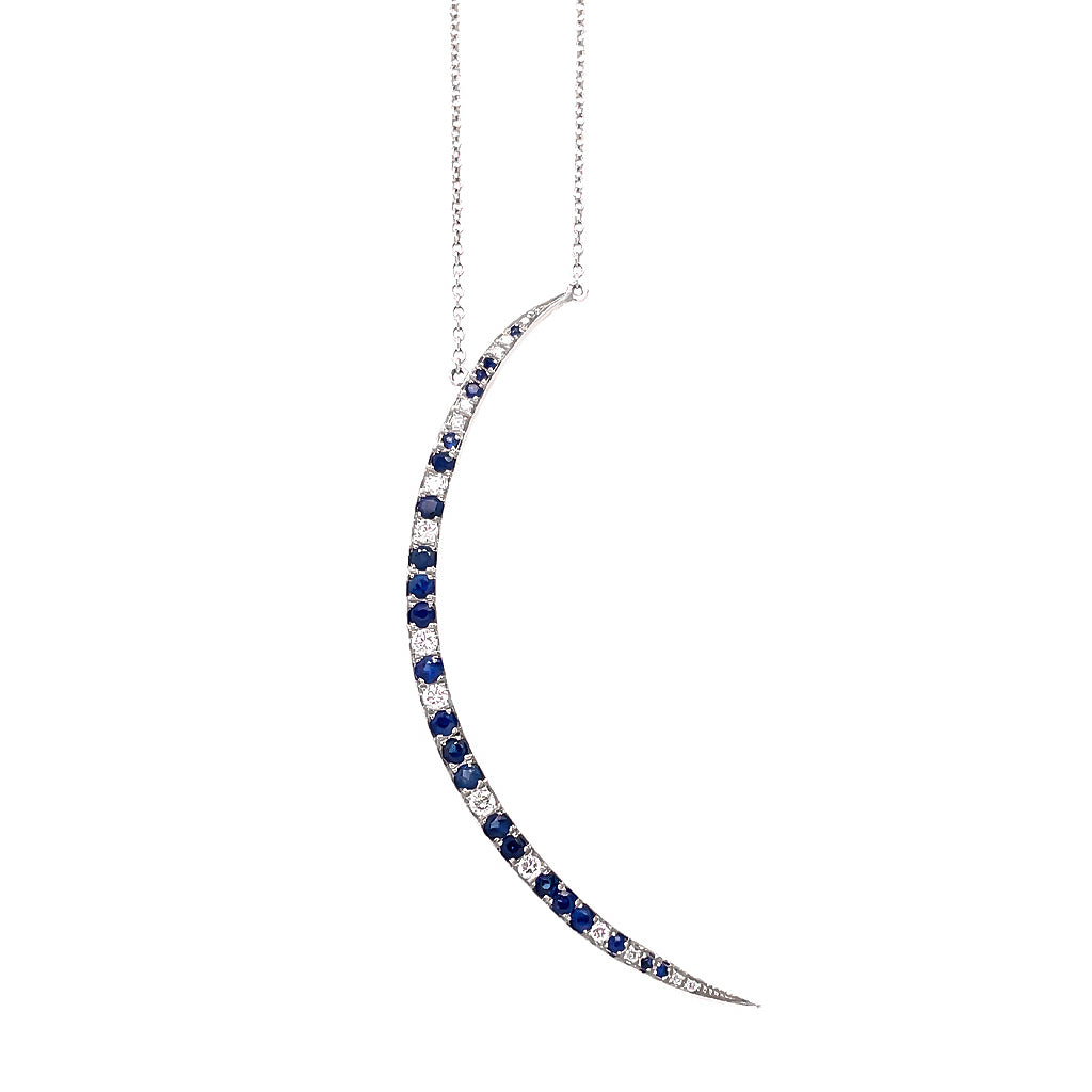 Diamond and Sapphire Crescent Moon Necklace
