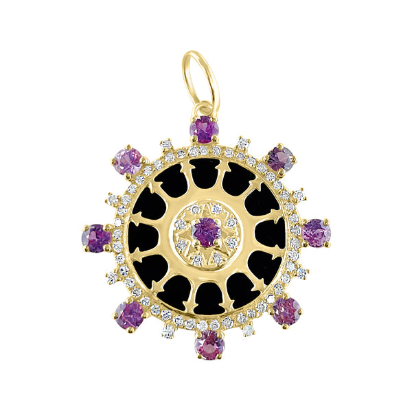 Pink Sapphire and Onyx Medallion Charm