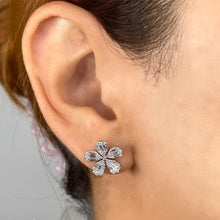 Baguette and Pave Flower Stud Earrings