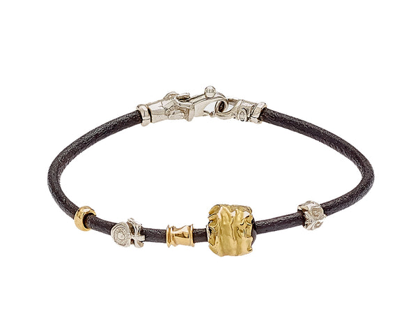 Single Strand Leather and Gold Bracele