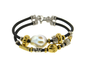 Leather and Pearl Bracelet