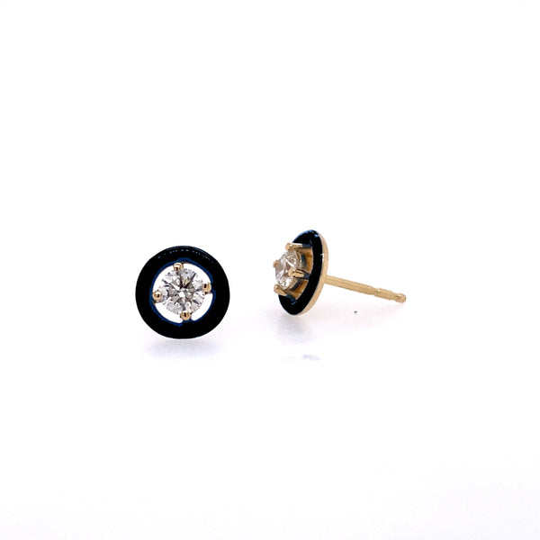 Black Enamel and Diamond Stud Earrings