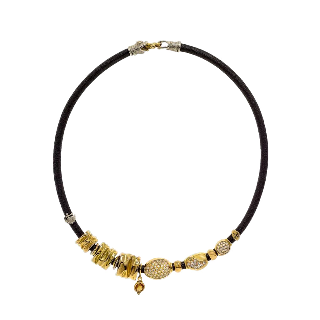 Pave and Citrine Leather Necklace