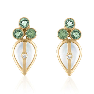 Green Sapphire, Diamond and Moonstone Earrings