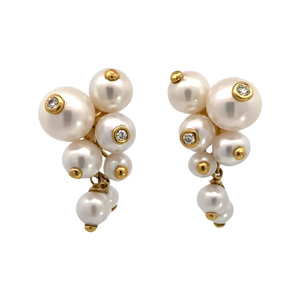 Pearl and Diamond Cluster Earrings