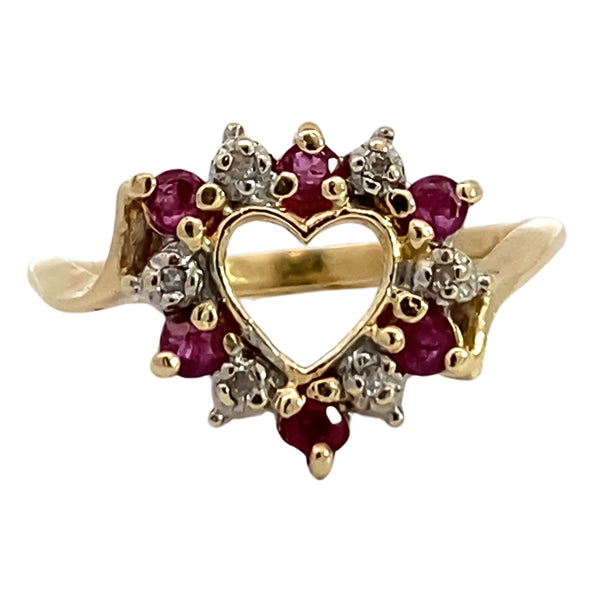 The Vintage Collection <p>Ruby and Diamond Heart Ring