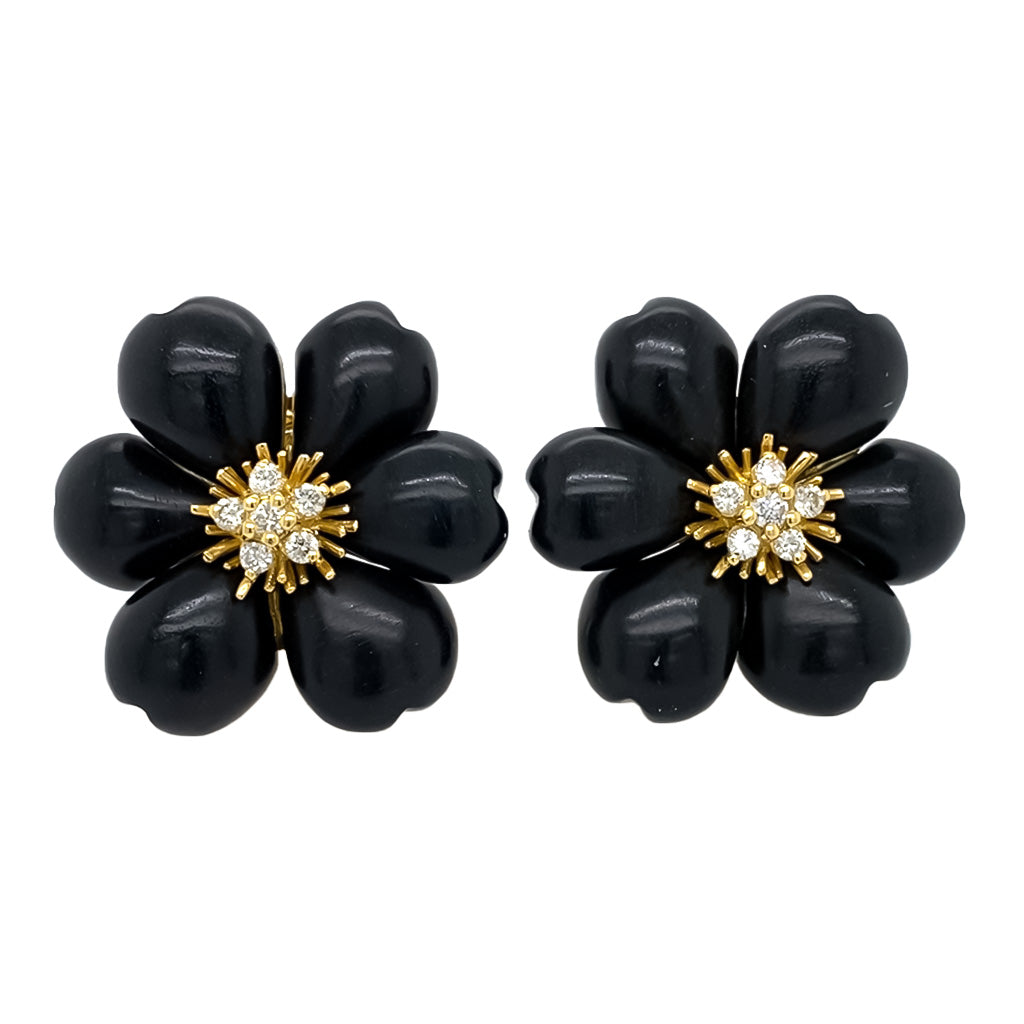 Wood and Diamond Flower Earrings